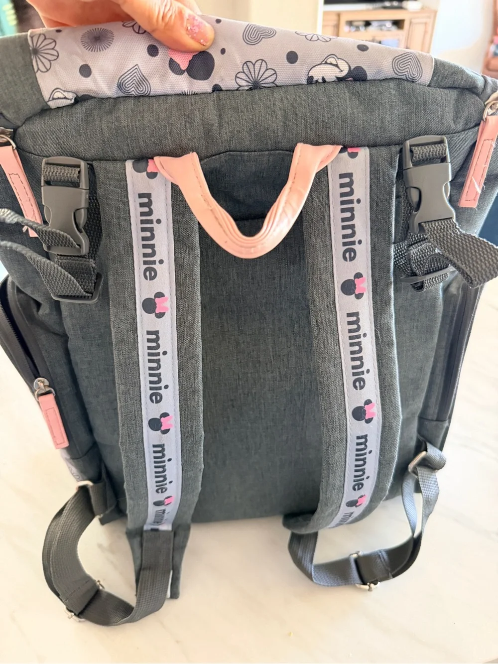 Minnie Mouse diaper bag- Gray & Pink or can be used as kids backpack for travel
